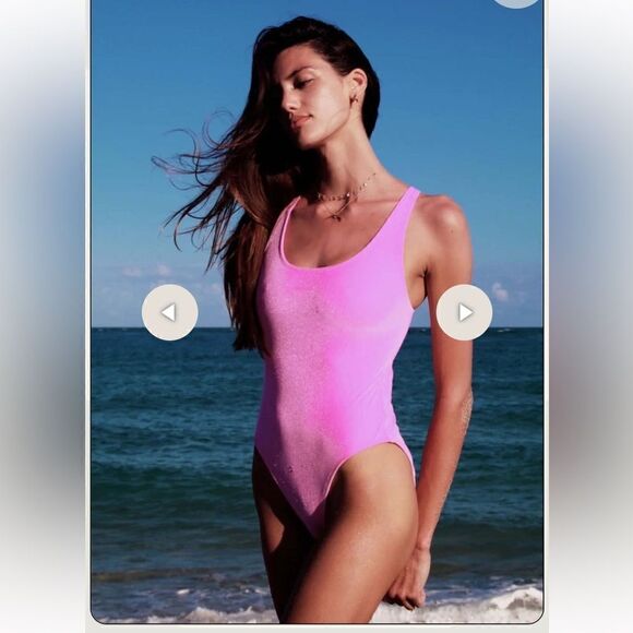 SOLID AND STRIPED THE LUELA - SOLID VELVET SWIMSUIT IN CARNATION - PINK NWT XS - Picture 2 of 8